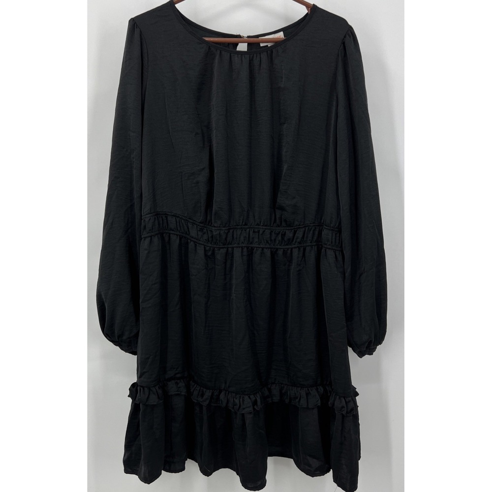 Black‎ Ruffle Boho Tiered Whimsigoth Long Sleeve Dress XXL